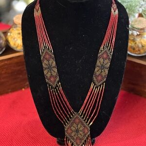 Elegant Red and Black Beaded Necklace